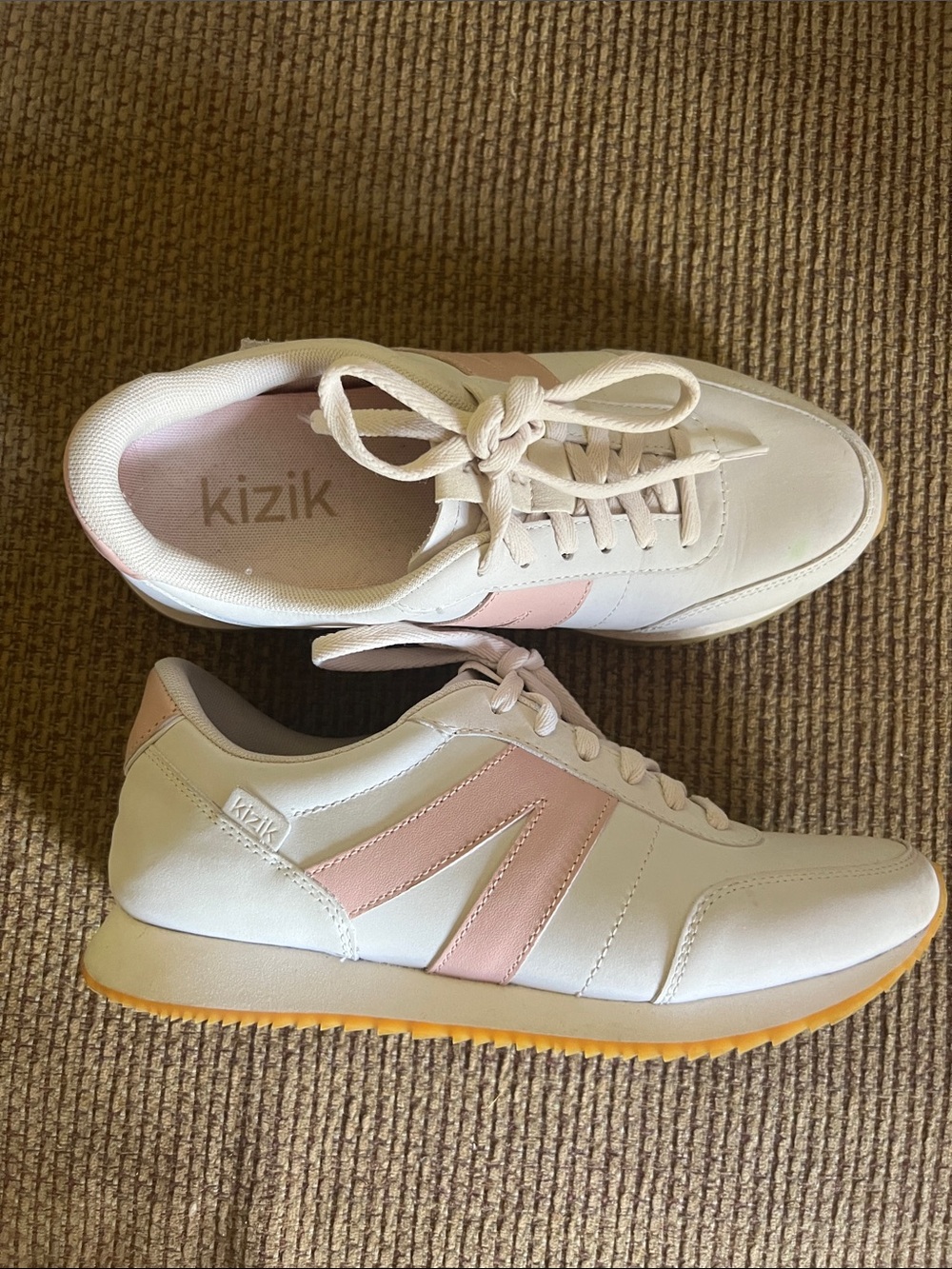 Kizik Women’s White and Pink Lace-Up Comfort Sneakers